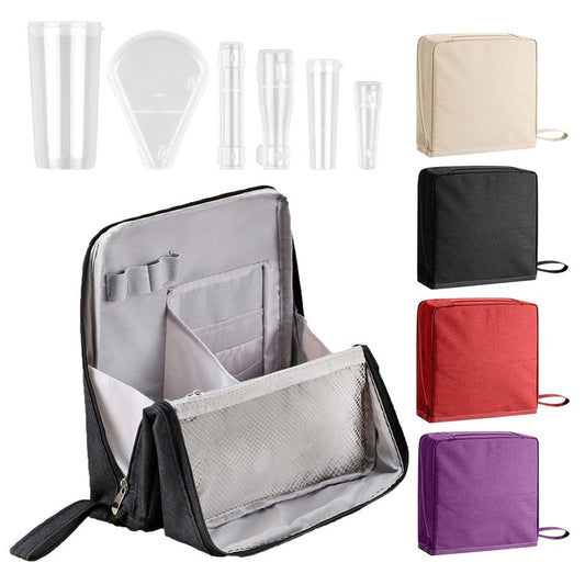 LFZHAN Standing Makeup Bag Organizer with 6 Brush Guards, Portable Makeup Organizer Bag for Travel, Stand Up Cosmetic Case with Brush Protectors (Black)