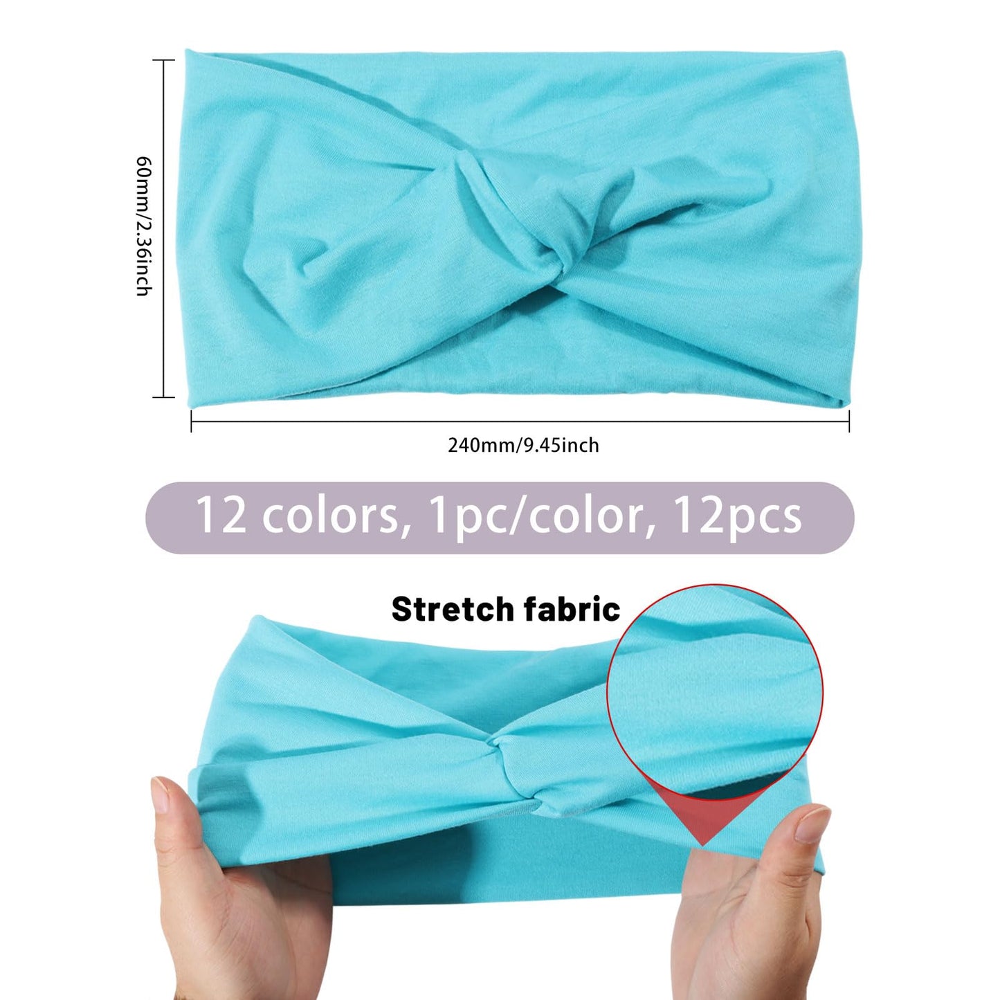 GLOBLELAND 12 Pcs Stretchy Headbands for Women Wide Hair Bands Absorbed Sport Headband Soft Twist Knotted Headbands for Yoga Washing Face Makeup Workout Spa Running