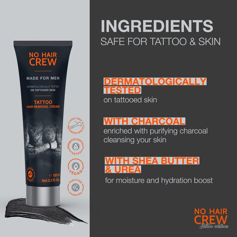 NO HAIR CREW Tattoo Edition Hair Removal Cream | Charcoal to Enhance Tattoo Colors (150 ml)