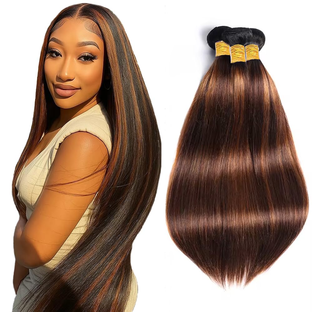 300g Highlight Bundles Human Hair Color 30 Straight Bundle 20 22 24 Inch P4/30 Straight Bundle Human Hair Unprocessed Virgin Hair 3 Bundles