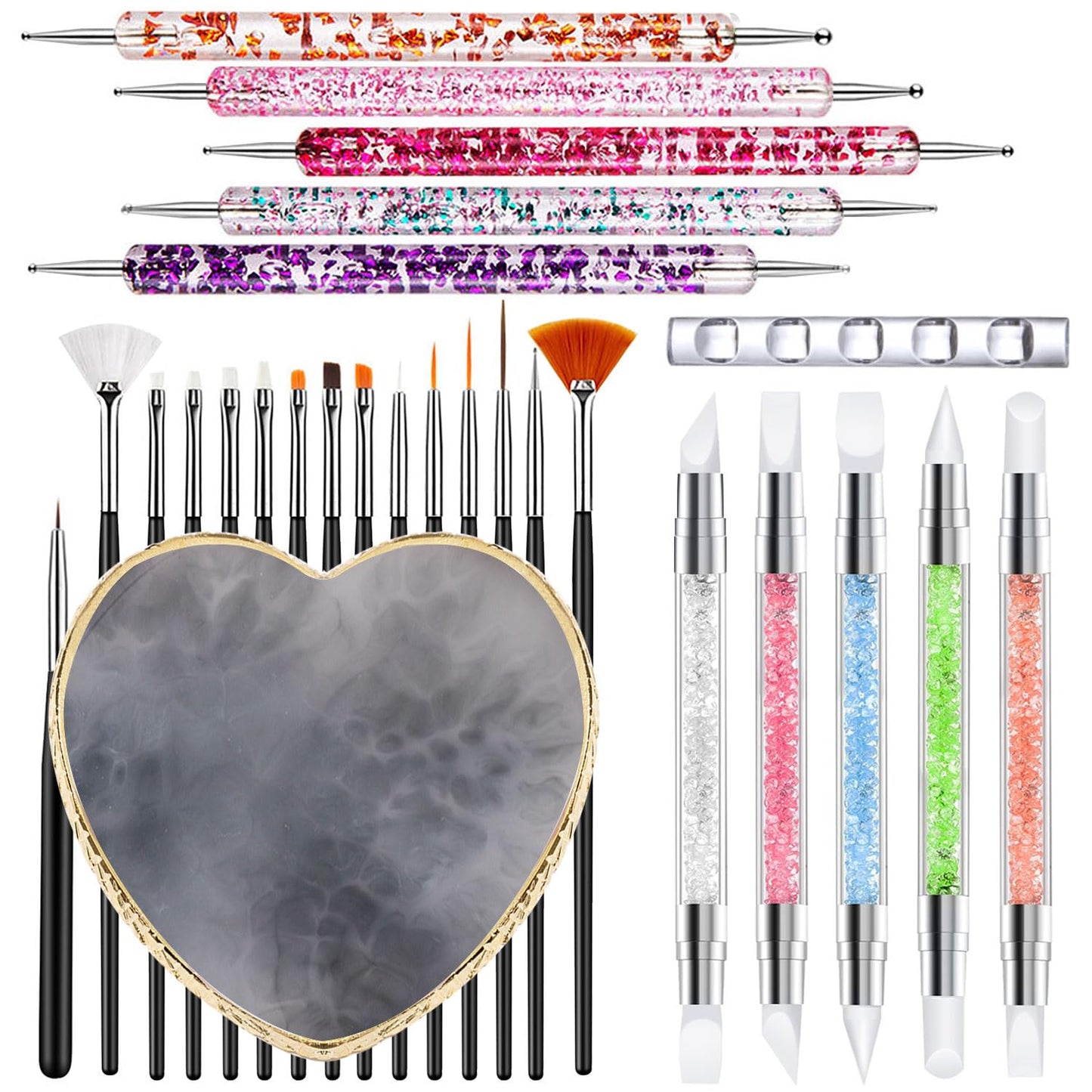 Nail Art Tools Set - 27 Pcs Including Brushes, Palette & Sculpting Pens | DIY Nail Art Kit