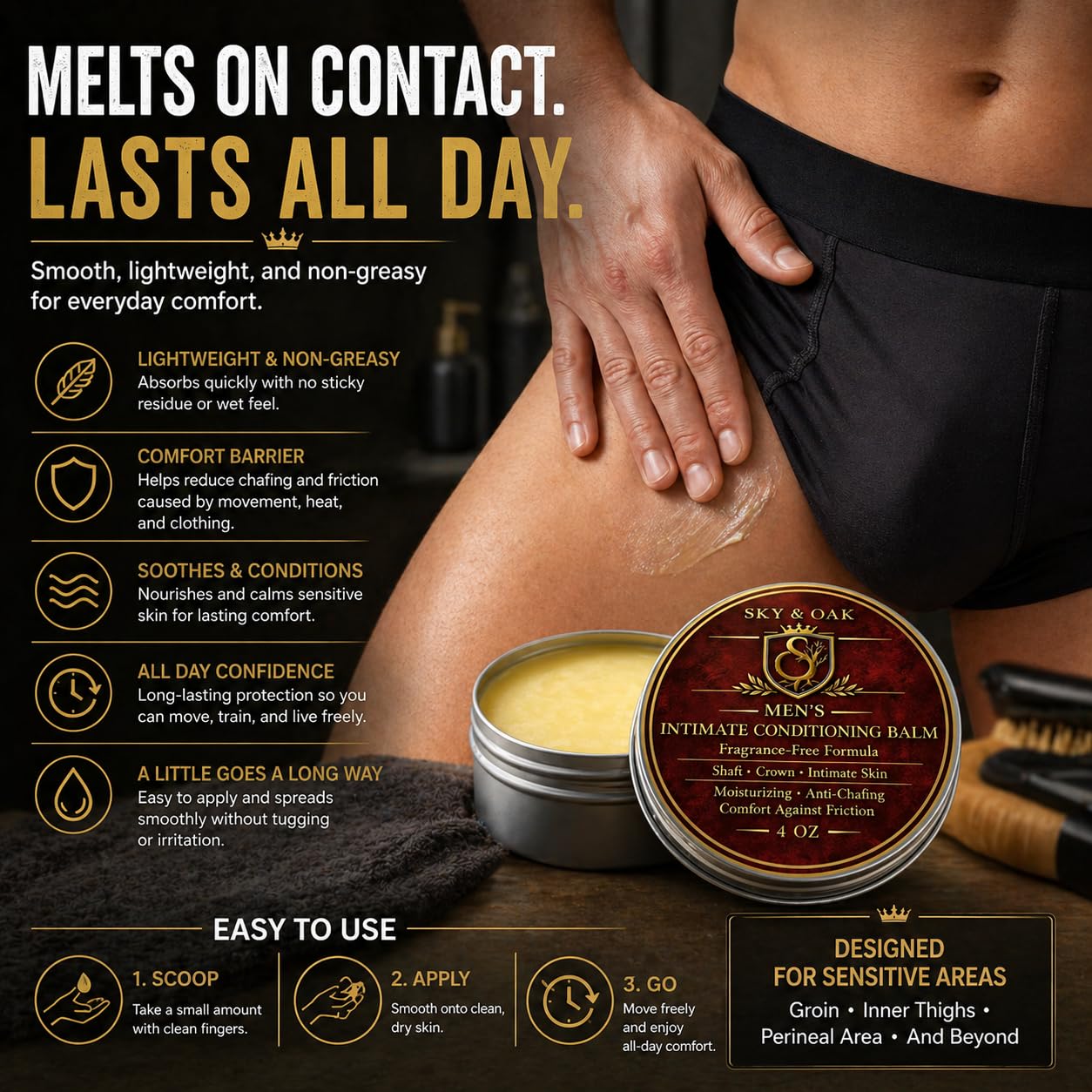 Men’s Intimate Conditioning Balm | Fragrance-Free Grooming for Sensitive Skin - 4 oz