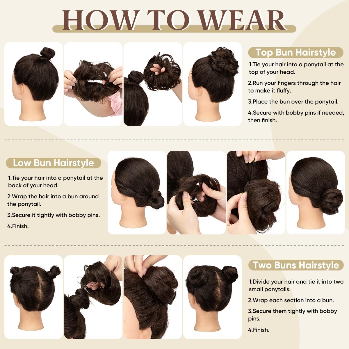 CJL HAIR 2PCs Small Cute Messy Bun Hair Piece for Thin Hair Women Mini Synthetic Curly Bun Scrunchies Updo Hairpieces for H32
