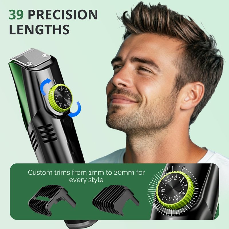 Vacuum Beard Trimmer for Men, Beard and Mustache Trimmer for Men with Adjustable Length Comb (1–20mm), IPX6 Waterproof Built-in Electric Trimmer for Beard, Mustache, and Stubble.