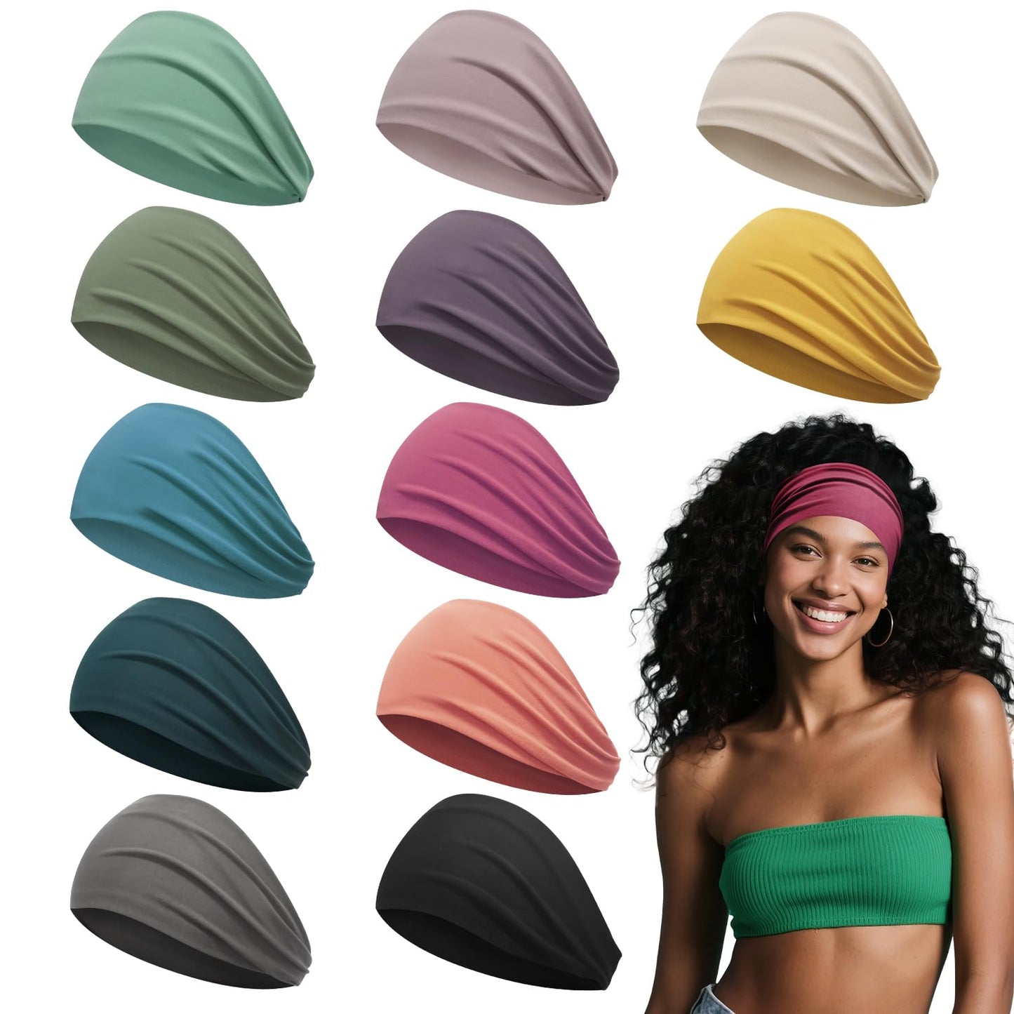 Wide Non-Slip Headbands for Women - 12 PCS Fabric Hair Accessories | Stylish & Comfortable