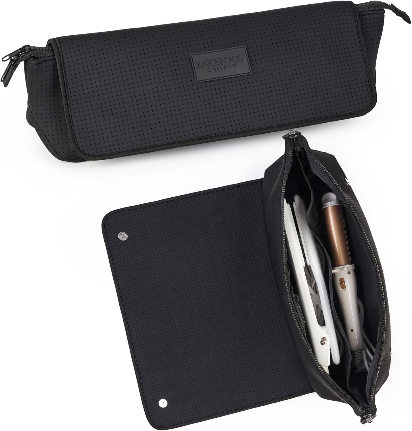 BAREFOOT CARIBOU Travel Hair Tools Bag & Heat Resistant Mat - 2-in-1 Organizer for Flat Irons & Curling Irons (Black)