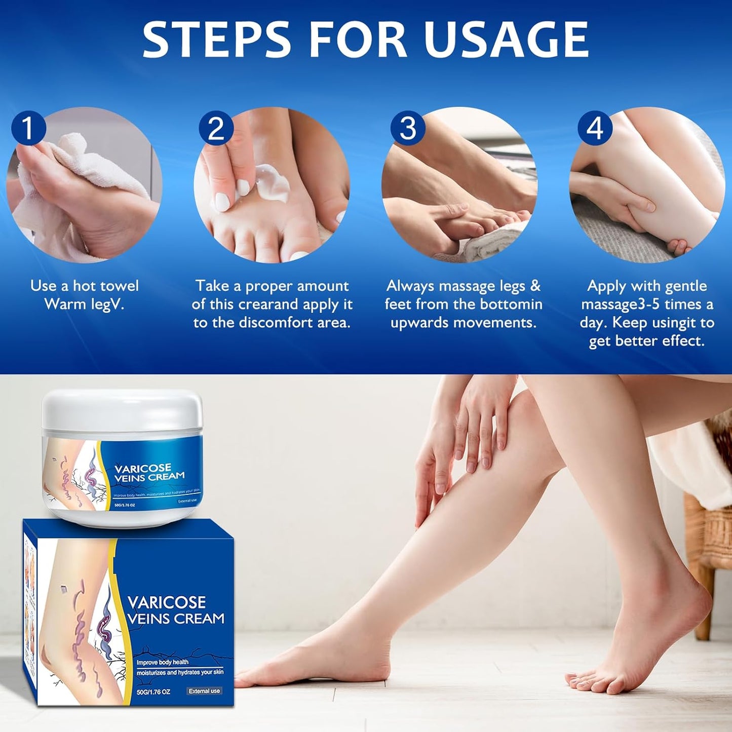 Varicose Veins Cream - Natural Treatment for Spider Veins & Heavy Legs | Refreshing Non-Sticky Formula, 1 Pack