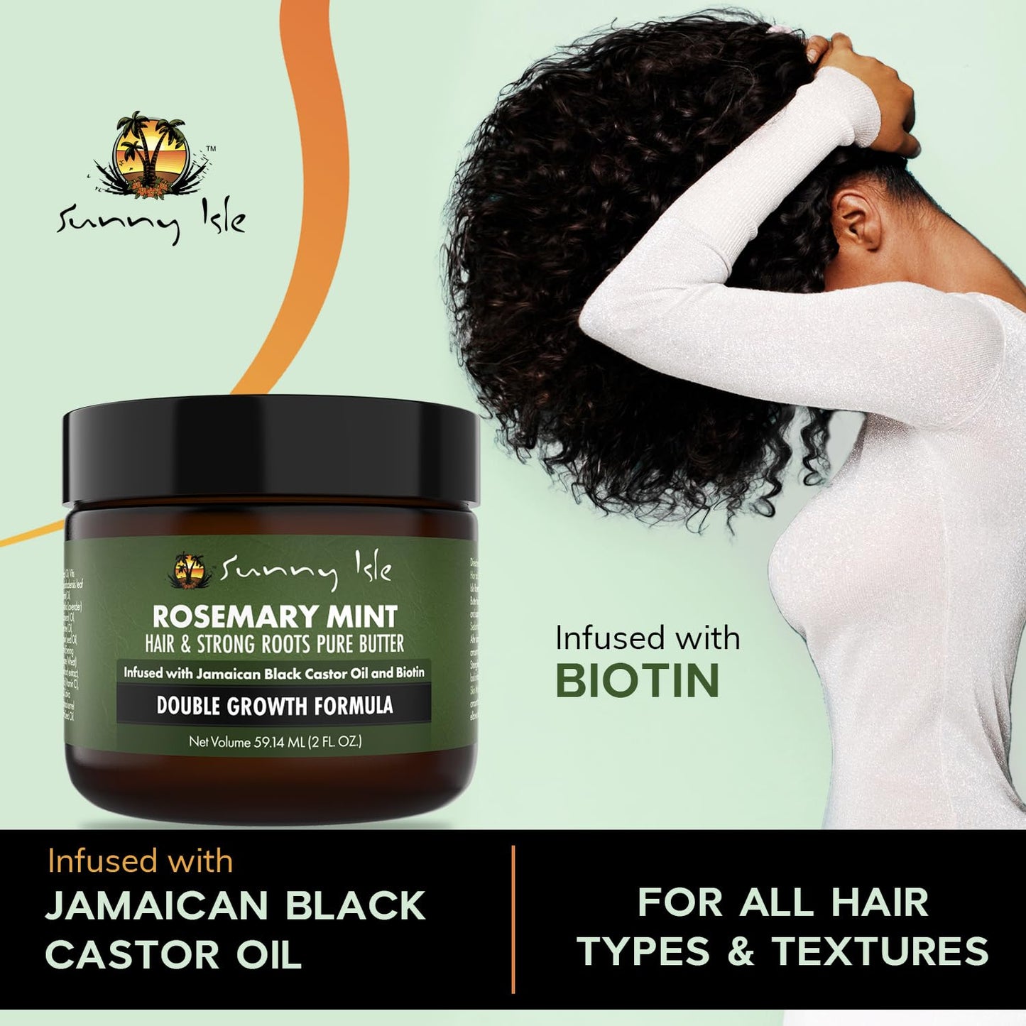 Sunny Isle Rosemary Mint Hair & Strong Roots Butter 2oz - Biotin, Jamaican Black Castor Oil