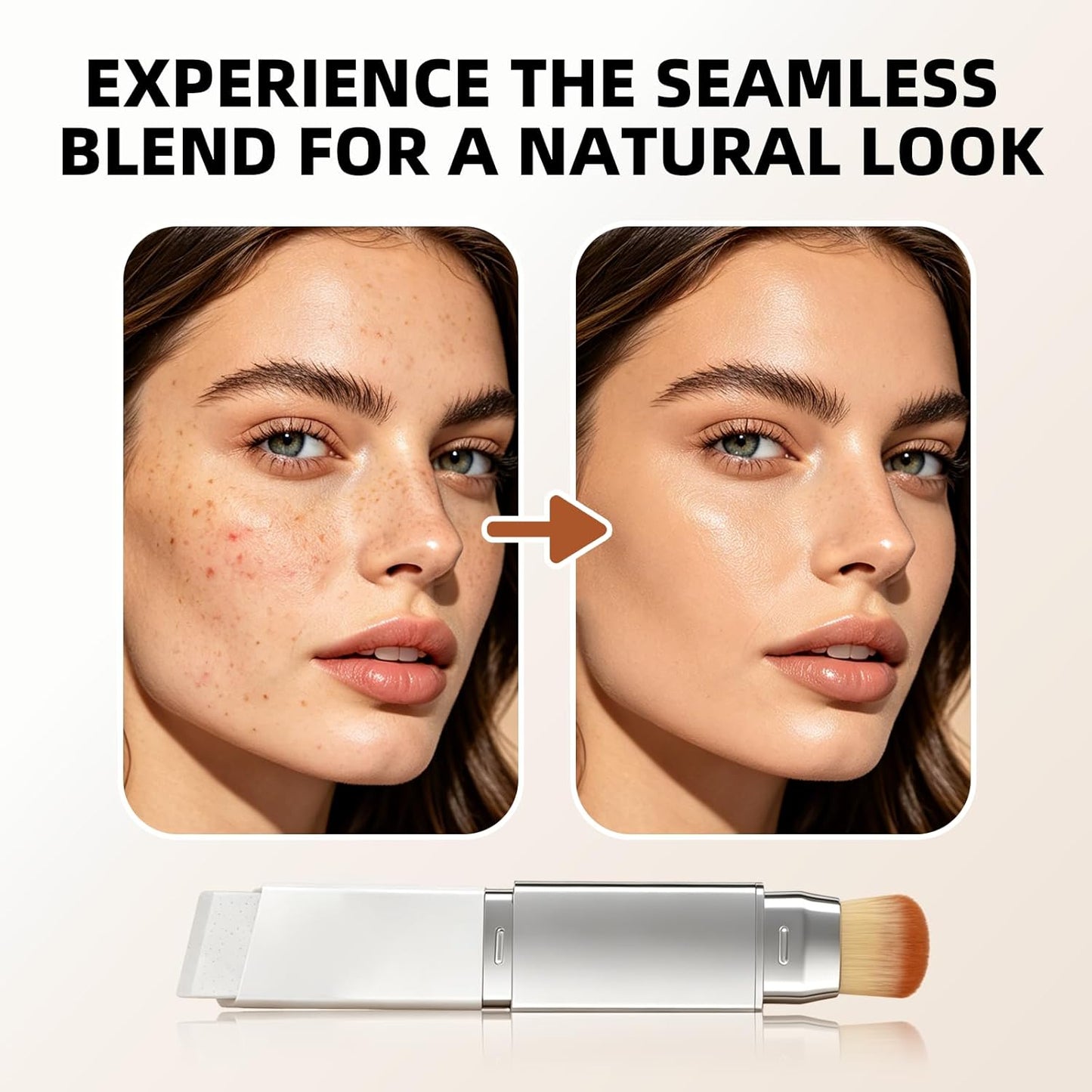 Color Changing Foundation Stick - Dual-Ended Concealer & Brush for Dark Skin | Lightweight, Smooth Finish