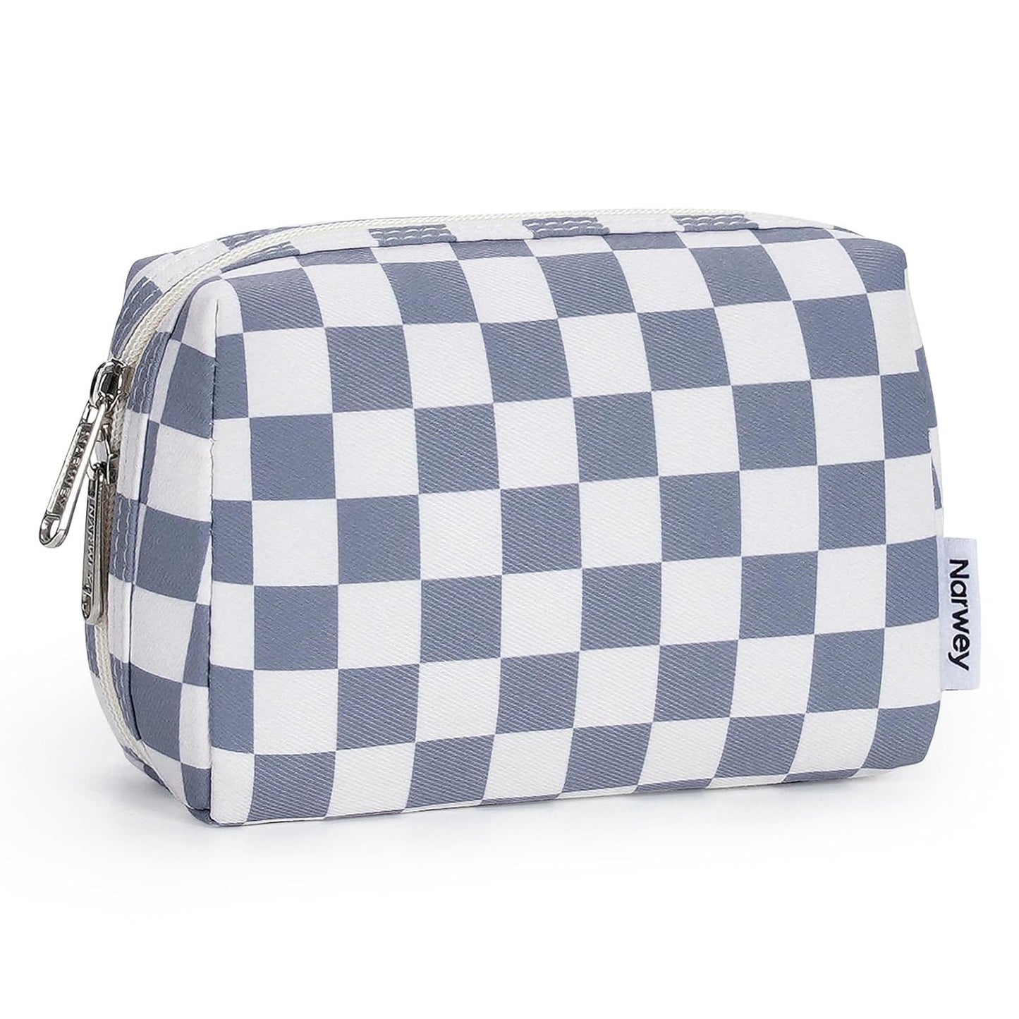 Checkered Makeup Bag - Travel Cosmetic Organizer with Compartments | Large Sky Blue Checkerboard