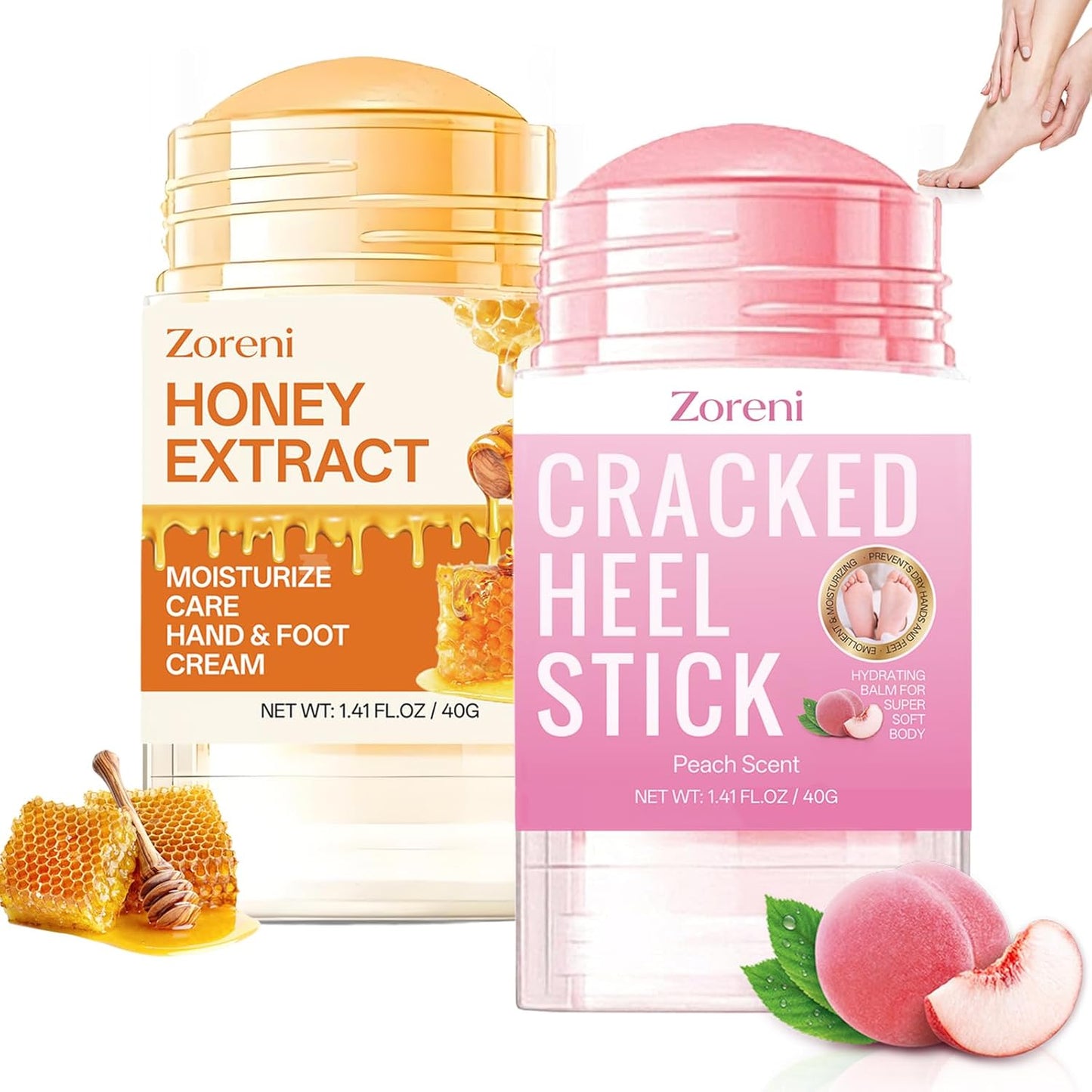 Hydrating Foot Cream - Anti-Cracking Cracked Heel Stick | 2pcs Peach & Honey for Dry Feet