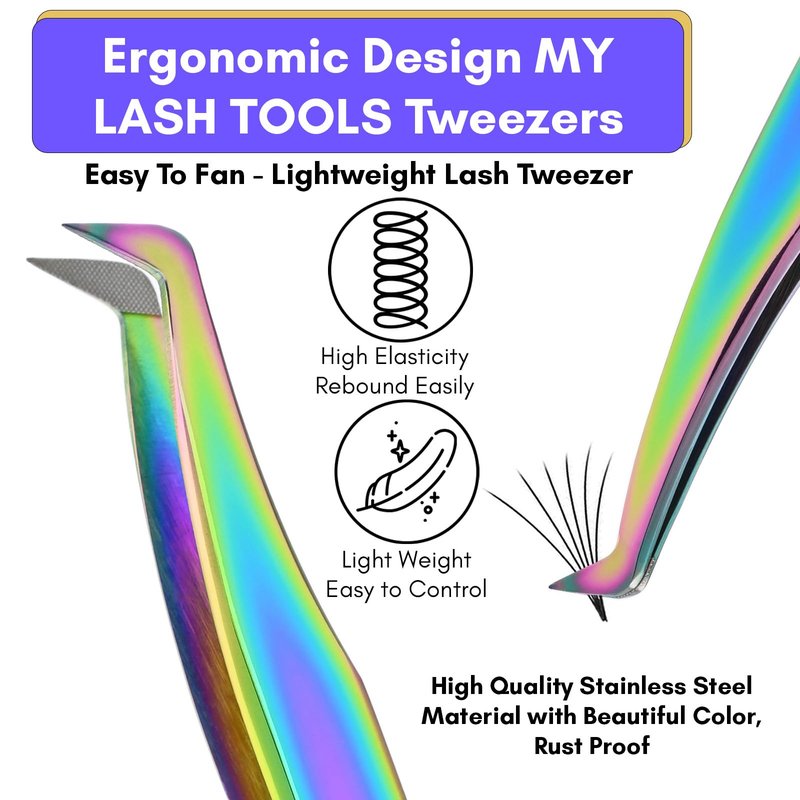 Fiber Tip Lash Tweezer for Mega Volume Eyelash Extensions – Precision Boot Tip, Professional Stainless Steel, Non Slip, Isolation Tool for Volume, Classic, and Mega Volume Fans (Rainbow)