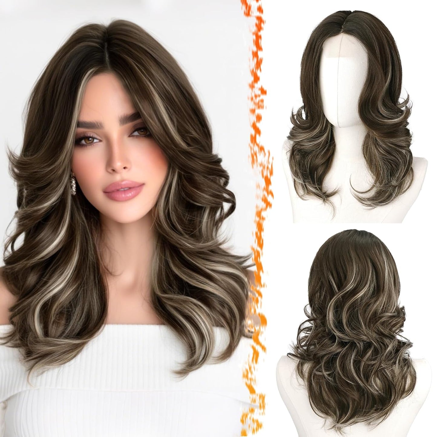 Short Wavy Layered Blonde Ombre Wig - Shoulder Length Body Wave with Face-Framing Bangs | Soft Synthetic Hair for Daily Wear