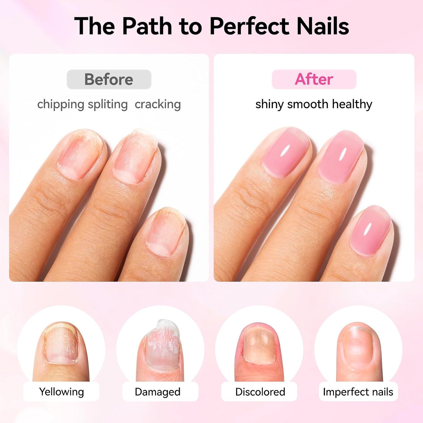 Illuminating Nail Concealer Base Coat - 4-in-1 Sheer Polish & Strengthener for Discolored Nails | 15ml Quick Dry