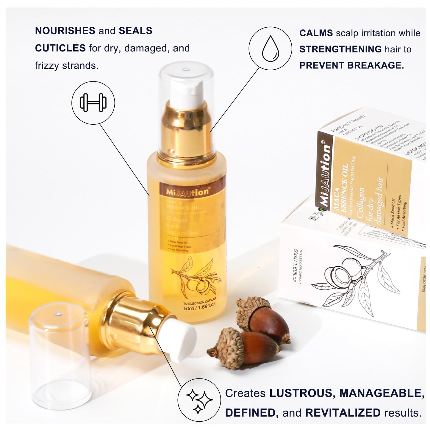 Mijaution Argan Oil Hair Oil for Frizzy & Damaged Hair, Lightweight Repair with Collagen, Smoothing Hair Oil for Curly or Dry Hair, 1.69Fl.oz