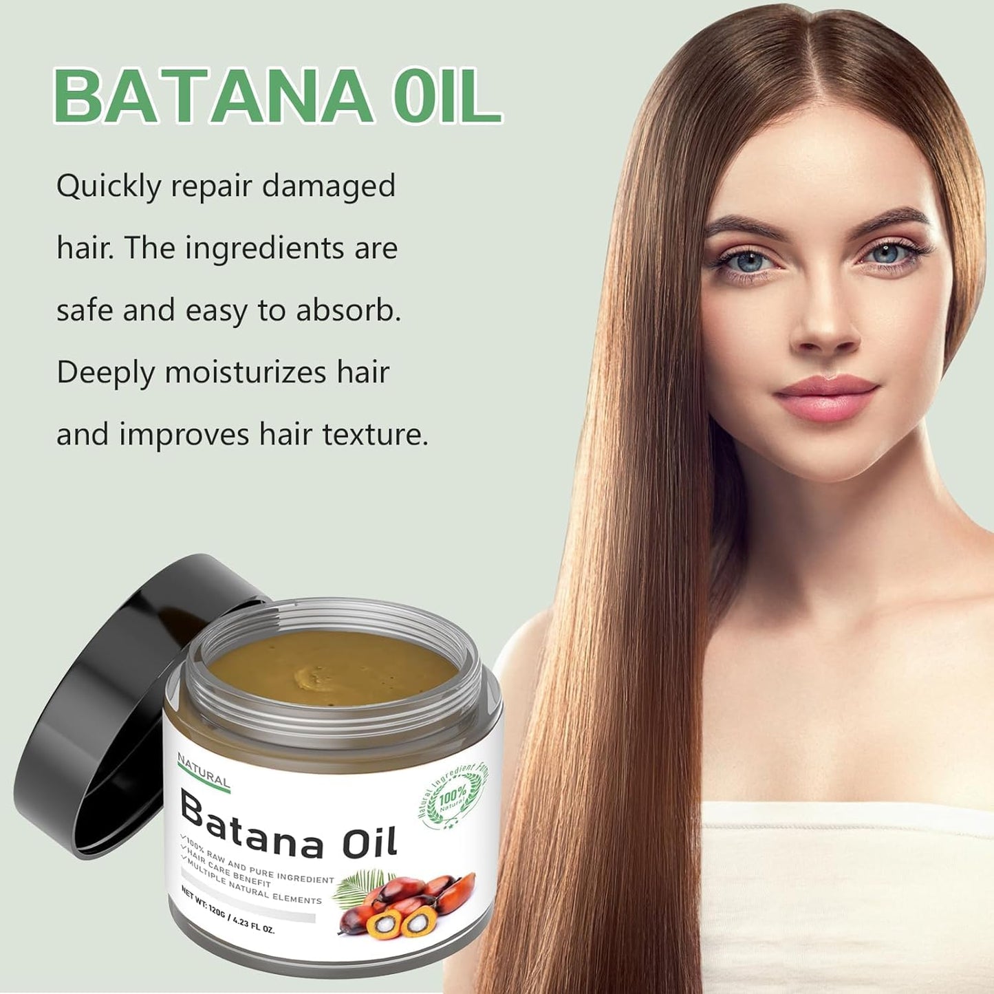100% Raw Batana Oil for Hair Growth, Authentic Cold Pressed Dr.Sebi Organic Batana Oil Mask, Natural Hair Growth Oil Prevents Hair Loss, Eliminates Split Ends & Increases Shine,120g-1pcs