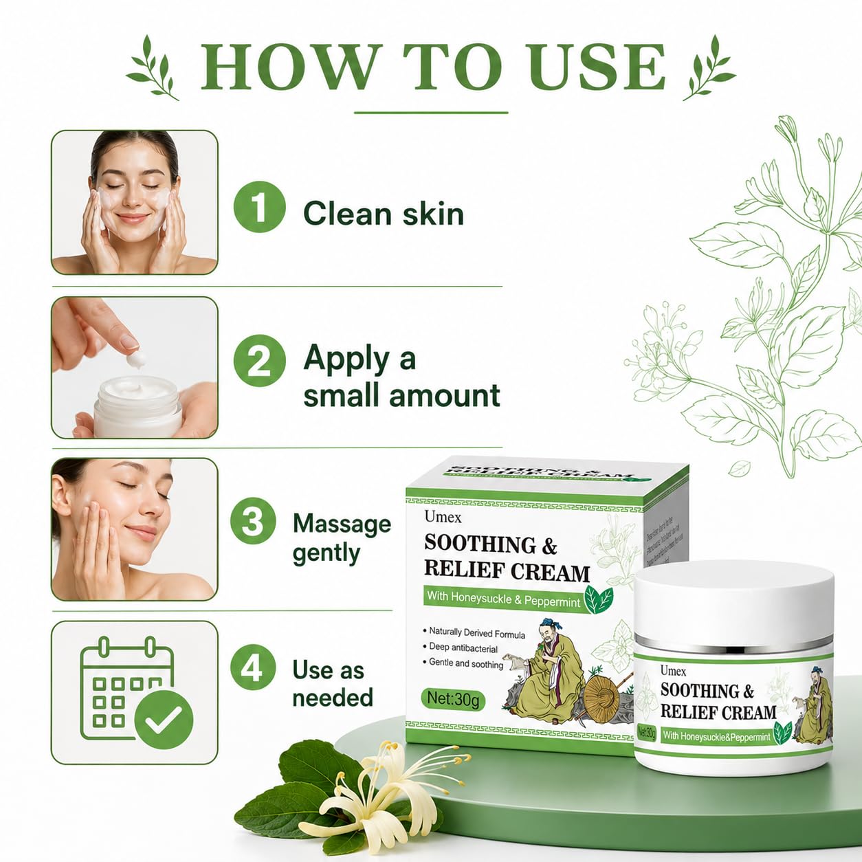 Hydrating Body Cream for Dry, Sensitive Skin - Moisturizing Lotion with Honeysuckle & Mint | Soft & Smooth Finish