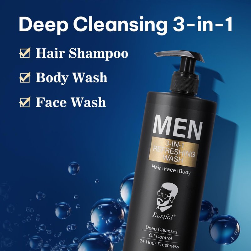 NUSPA NUSPA 3 IN 1 Clarifying Mens Shampoo Sulfate Free Hair Wash Deep Cleaning Infused with Natural Portulaca Oleracea Extract, Chamomilla Flower Extract