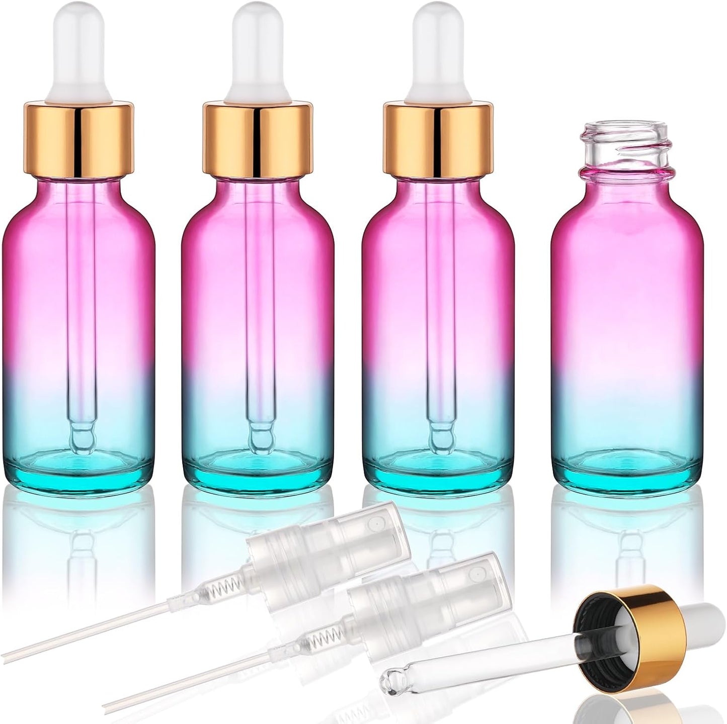 Glass Dropper Bottles - 4 Pack 1 Oz Rainbow Colored Thick Glass | Leakproof Tincture & Essential Oil Containers