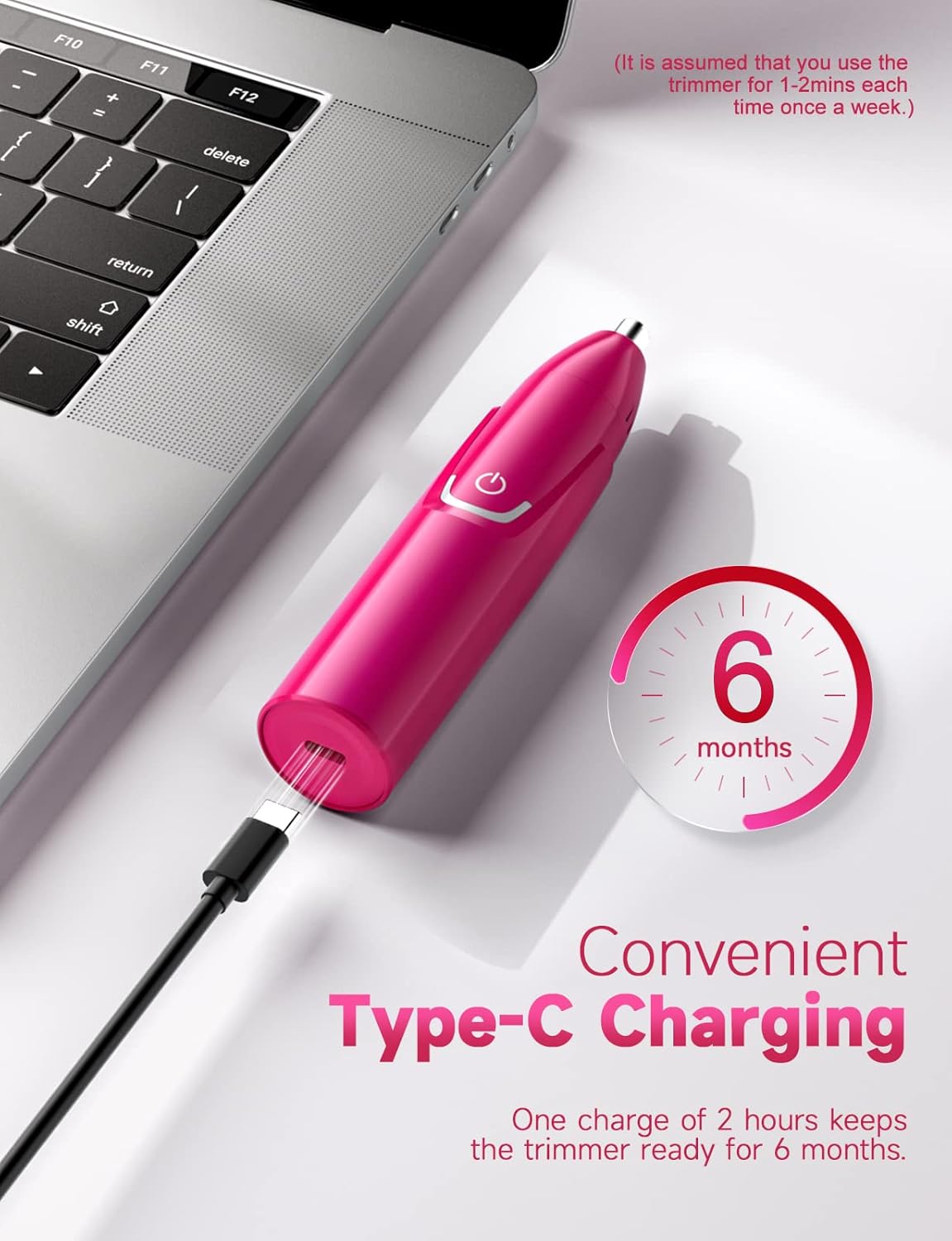 Rechargeable Ear and Nose Hair Trimmer - Professional Painless Facial Hair Trimmer with Dual-Edge Blades | Magenta