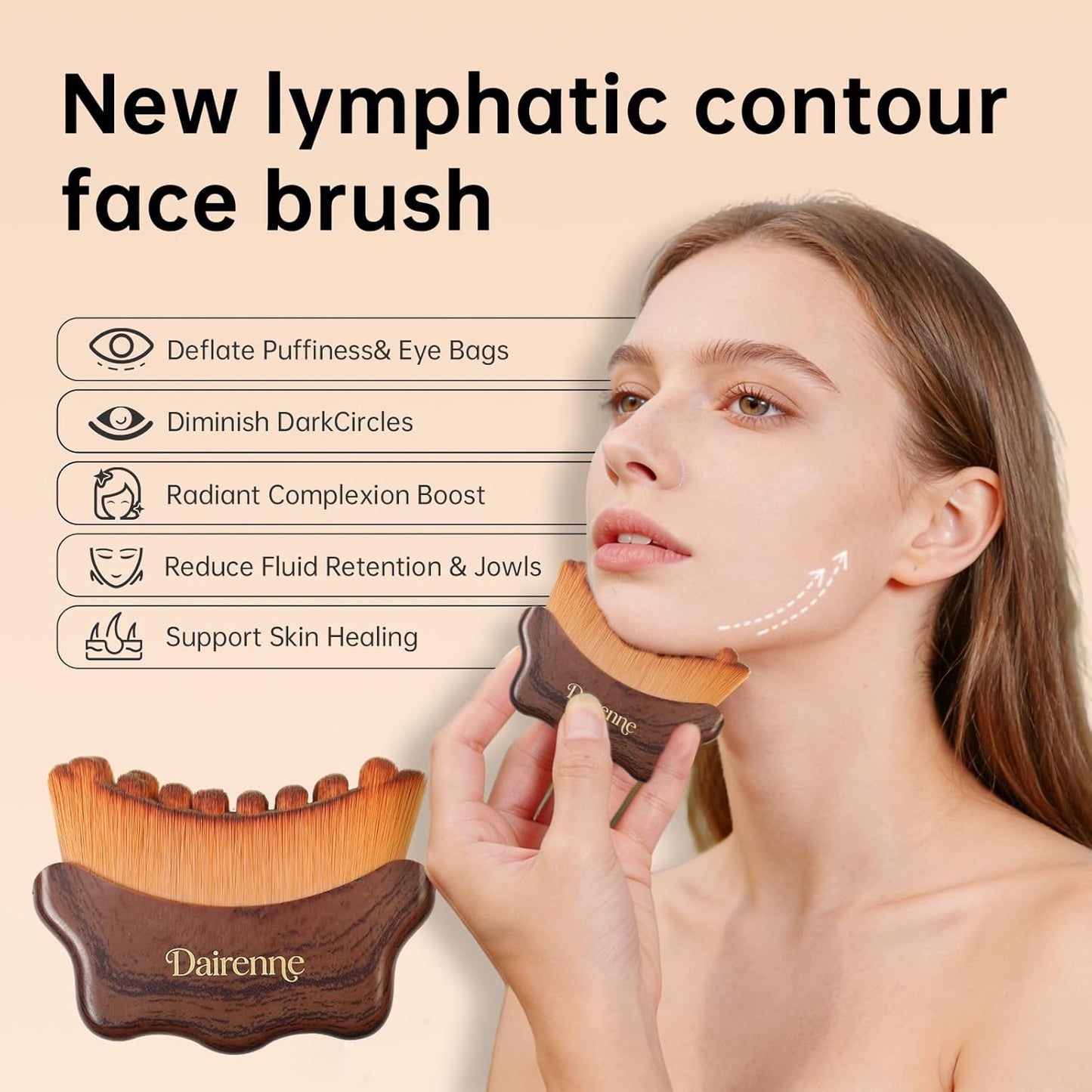 Lymphatic Contour Face Brush - Sculpting & Anti-Puffiness Tool | Ultra Soft Jawline Massage Brush (Brown, 1pc)
