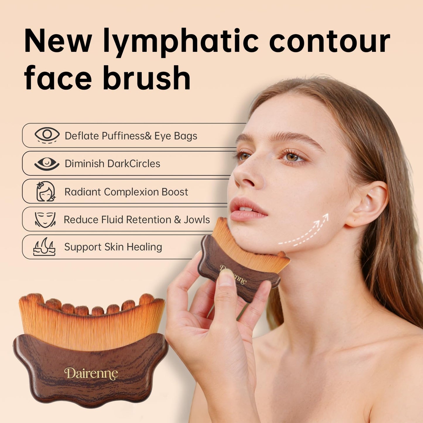 Lymphatic Contour Face Brush - Facial Sculpting & Anti-Puffiness Tool | Ultra Soft Dry Brush for Jawline Massage & Lymphatic Drainage | Ergonomic Design (Brown, 1pc)
