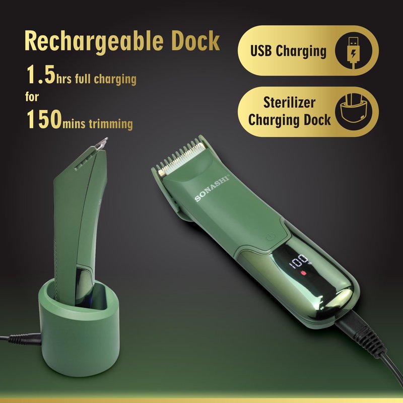 SONASHI WOW Electric Body Hair Trimmer - Groin Trimmer for Men - Bikini Trimmer Women - Wet/Dry Shaver Groomer, Rechargeable, Waterproof, Painless Hair Removal (Green)