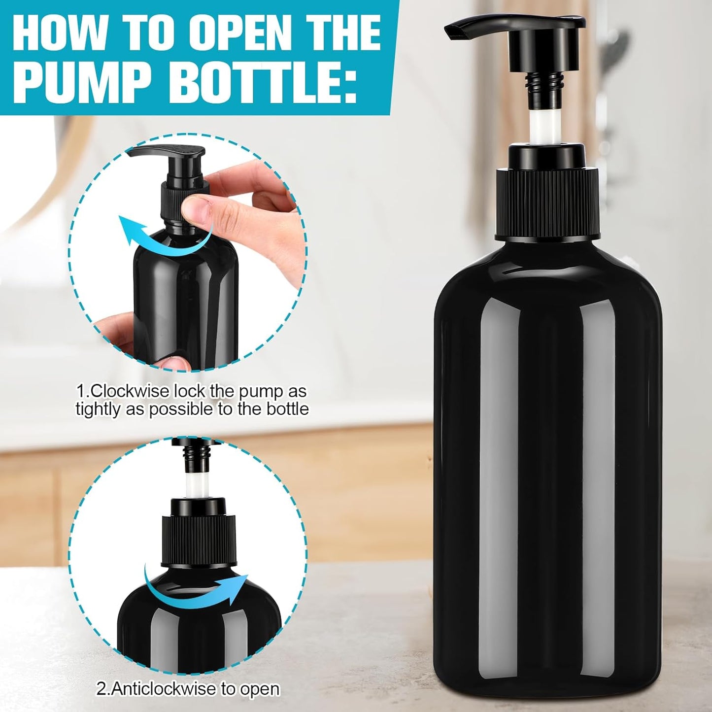 32 Pcs Empty 8oz Plastic Pump Bottles - Refillable Lotion Dispenser for Shampoo, Face Cream & Liquid Soap | Black