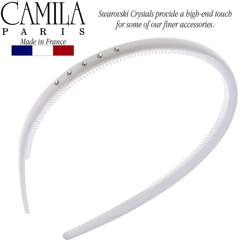 Camila Paris CP2557 French Headband for Women, White, Very Flexible with Teeth for Strong Hold Grip, Women's Hairband, No Slip Durable Styling Girls Hair Accessories, Made in France with Cellulose