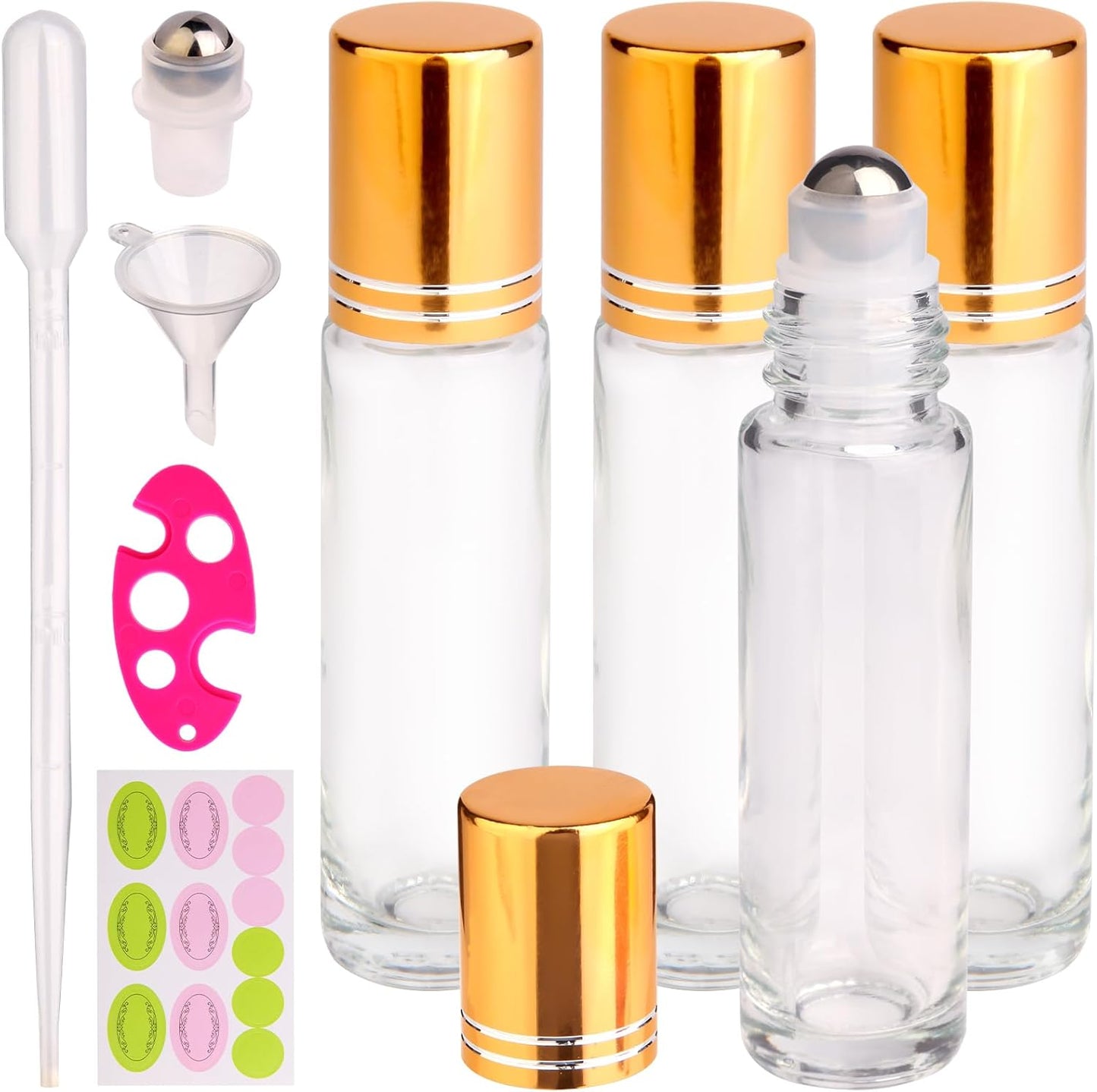 Essential Oils Roller Bottles - 24 Pack 10ml Gradient Glass with Golden Metal Cap | Travel-Friendly