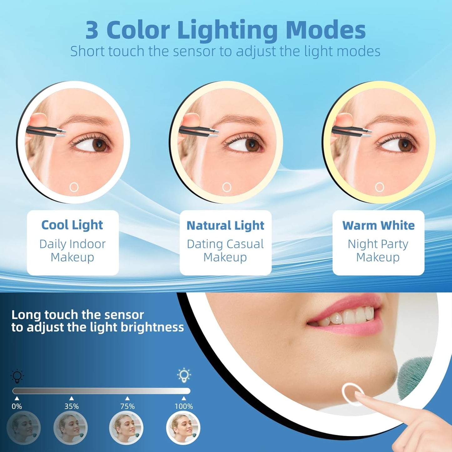 40x Magnifying Makeup Mirror with Light - 6-Inch Travel Mirror with Suction Cups & Accessories