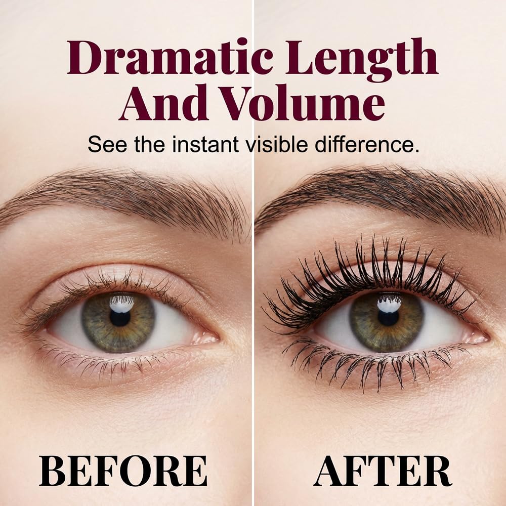 Waterproof Volume Mascara - 7D Smudge-Proof Curling & Lengthening Formula | Long-Lasting Black Fiber Lashes for Defined Eye Makeup