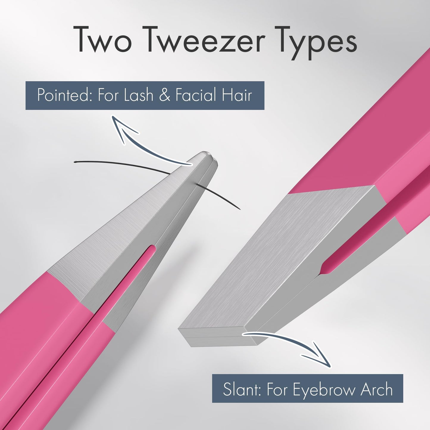 EZ2LIVE Tweezers for Women Facial Hair, Slant & Pointed Tweezers for Eyebrows, Ingrown Hair, Splinter Removal, 2 Pack Tweezer Set, Professional Stainless Steel Eyebrow Tweezers for Men and Women, Pink