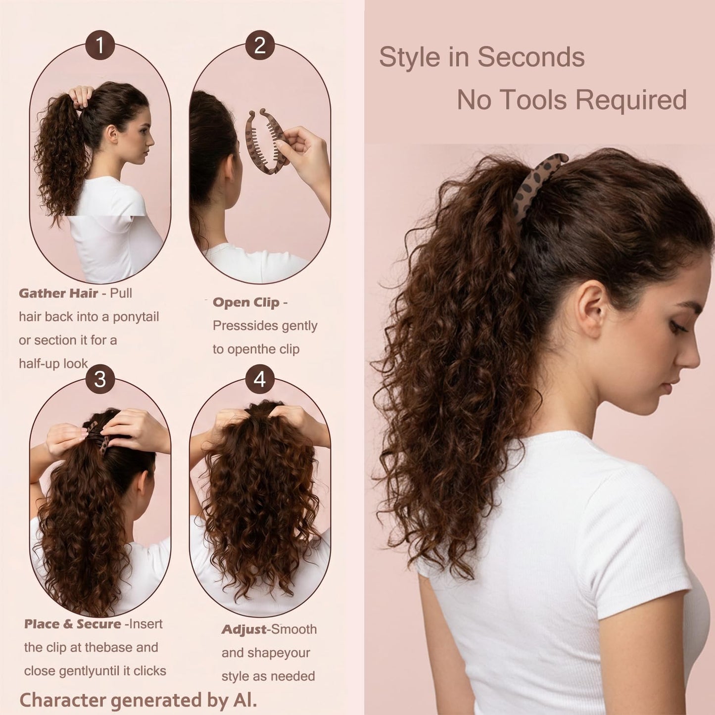 Vrose Flosi Retro Banana Clip Effortless French styling fr 3-4.5" ponytails No Crease No Demage Volume Flat lay design offers headrest comfort Durable dual-lock teeth secure hold Y2K hair Accessories