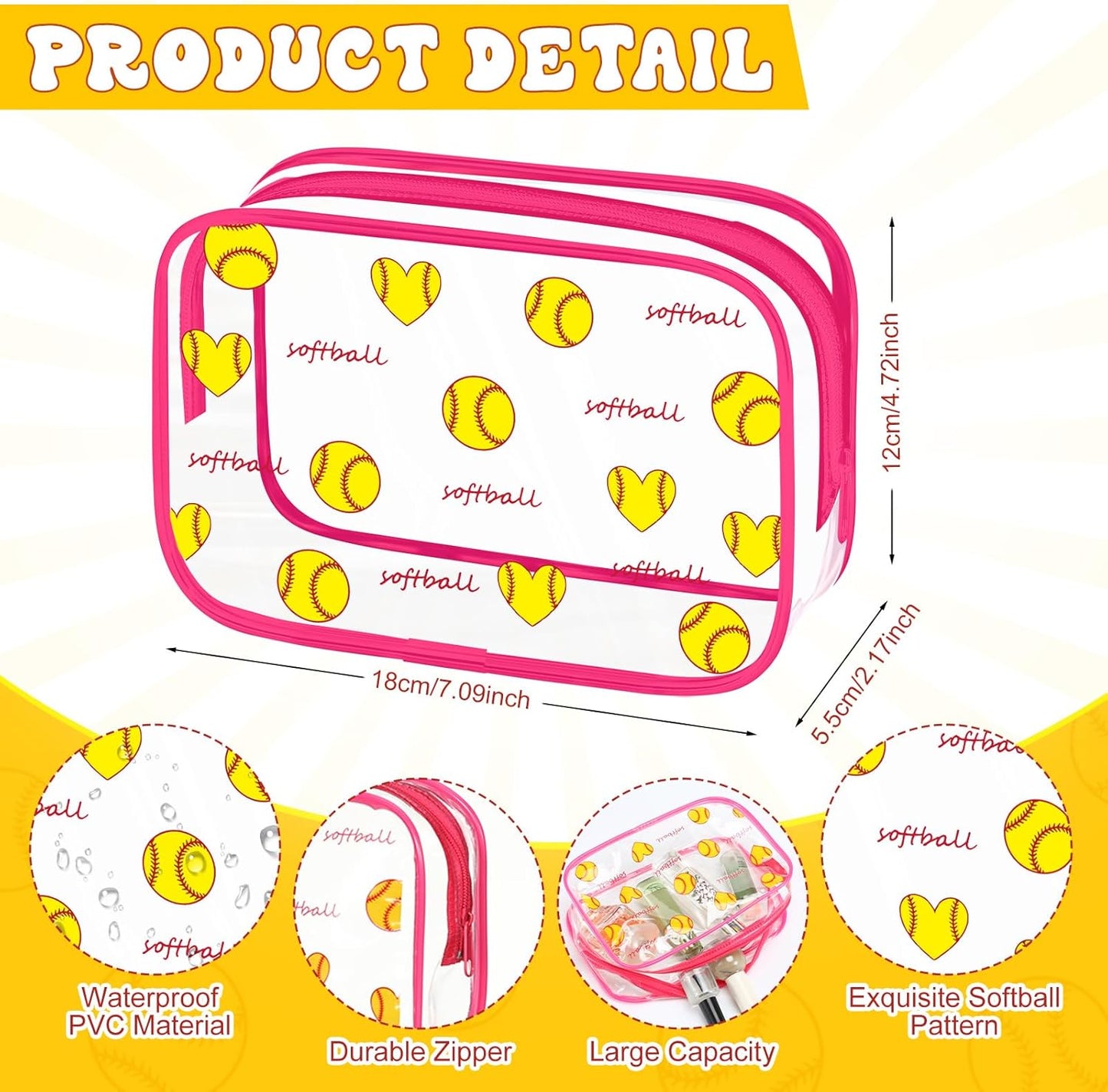 Clear Makeup Bag Organizer - 24 Pcs Waterproof PVC Zipper Pouches for Softball Teams | Travel & Gift Supplies