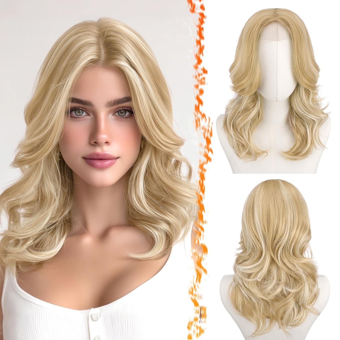 Short Wavy Layered Ash Blonde Wig | Shoulder-Length Body Wave with Face-Framing Bangs