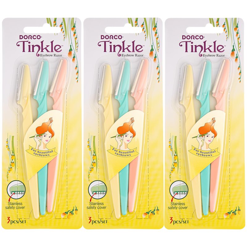 Tinkle Dermaplaning Tool 9ct, Dermaplane Razor for Women, Safe and Easy Peach Fuzz Remover, Eyebrow Trimmer with Protective Cover (3 Packs of 3), Stocking Stuffers