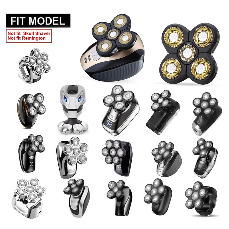 3 PCS Universal 5 Blades Head Shaver Replacement heads for Freebird Head shaver and Other Brand shaver Black