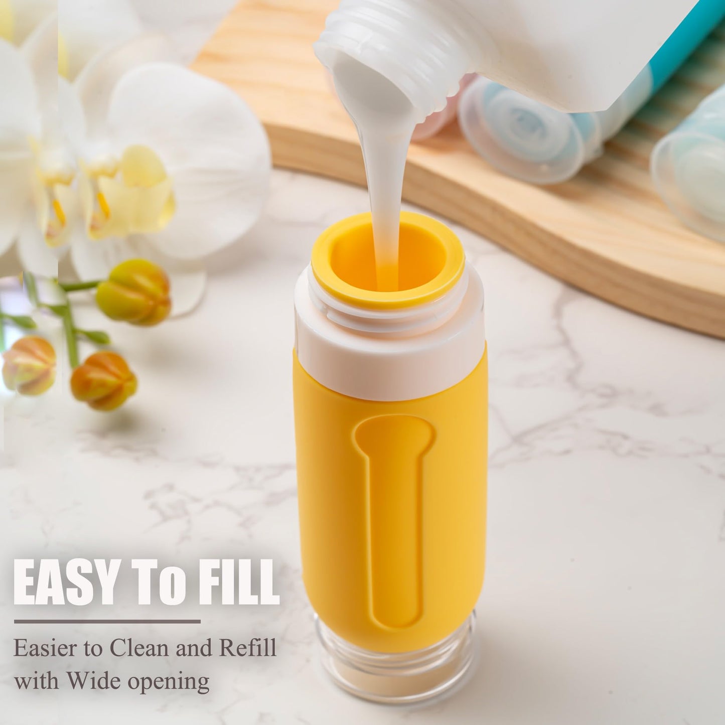 16pack Travel Bottles for Toiletries, TSA Approved LeakProof Squeezable Silicone Toiletry Containers for Shampoo, Conditioner, 3oz Portable Refillable Traveling Size Liquid Containers (16Pcs/Apricot)