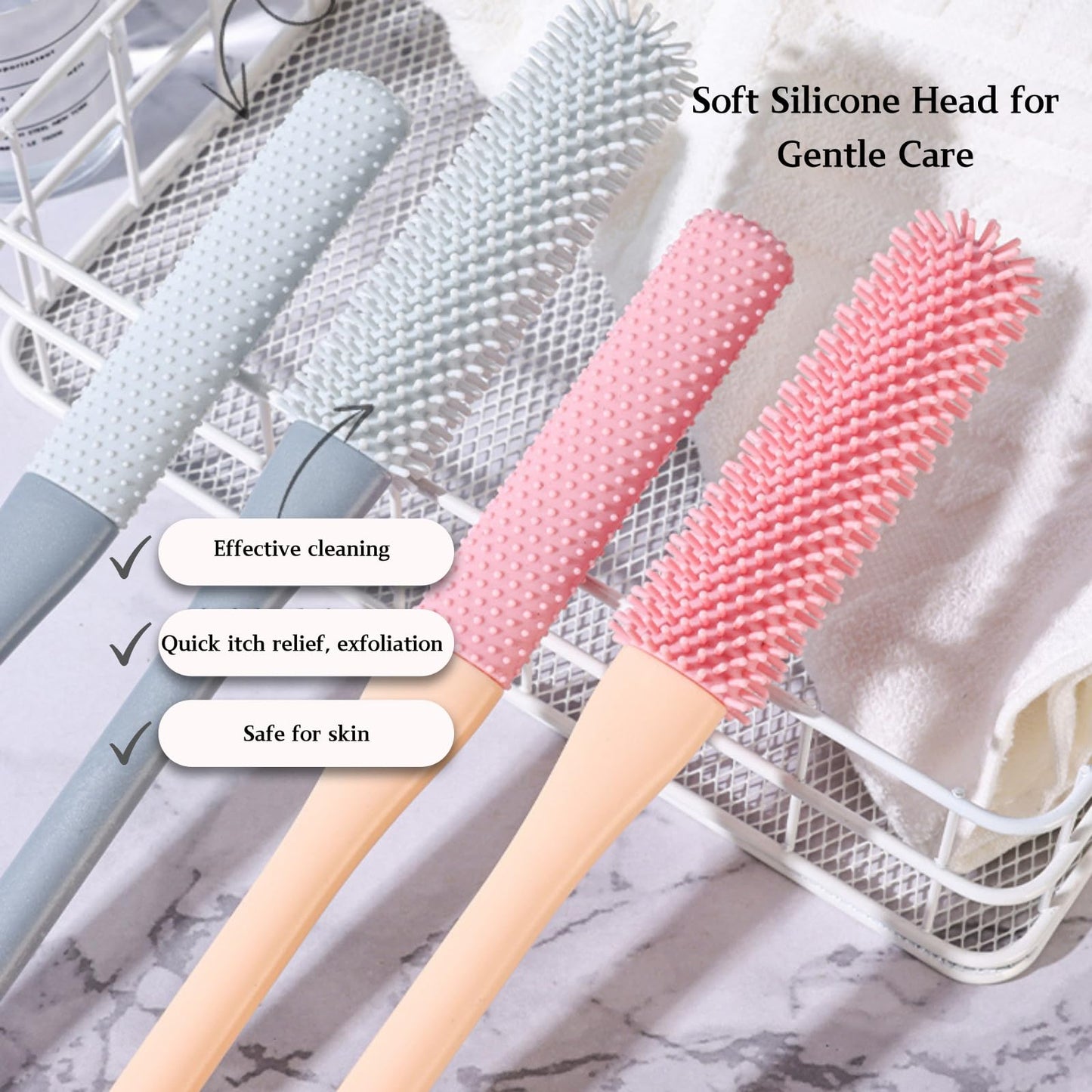 Nurlypop Toe Cleaning Brush with 15.7" Long Handle,Foot Scrubber in Shower,No Bending, Ideal for Seniors, Expecting Mothers, Men & Women | Foot Scrubber & Anti-Itch Exfoliating Brush (2 Pack) (Grey)
