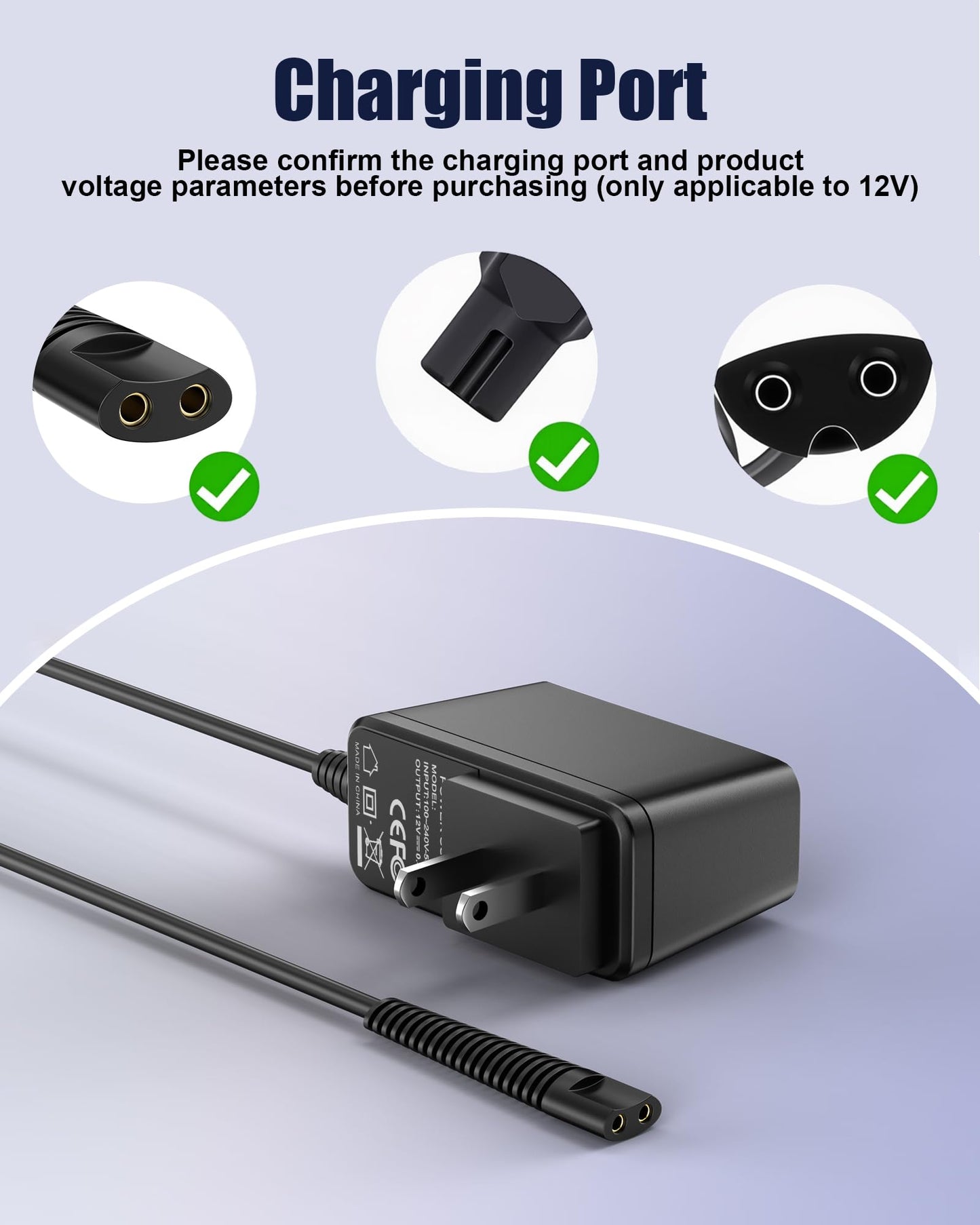 Charger Replacement for Braun Charger, 12V Power Cord Compatible with Braun Shaver Series 3/5/7/9/1/6/8, for Razor 3040S 340S 740S 7865 9290cc 9095cc and more models