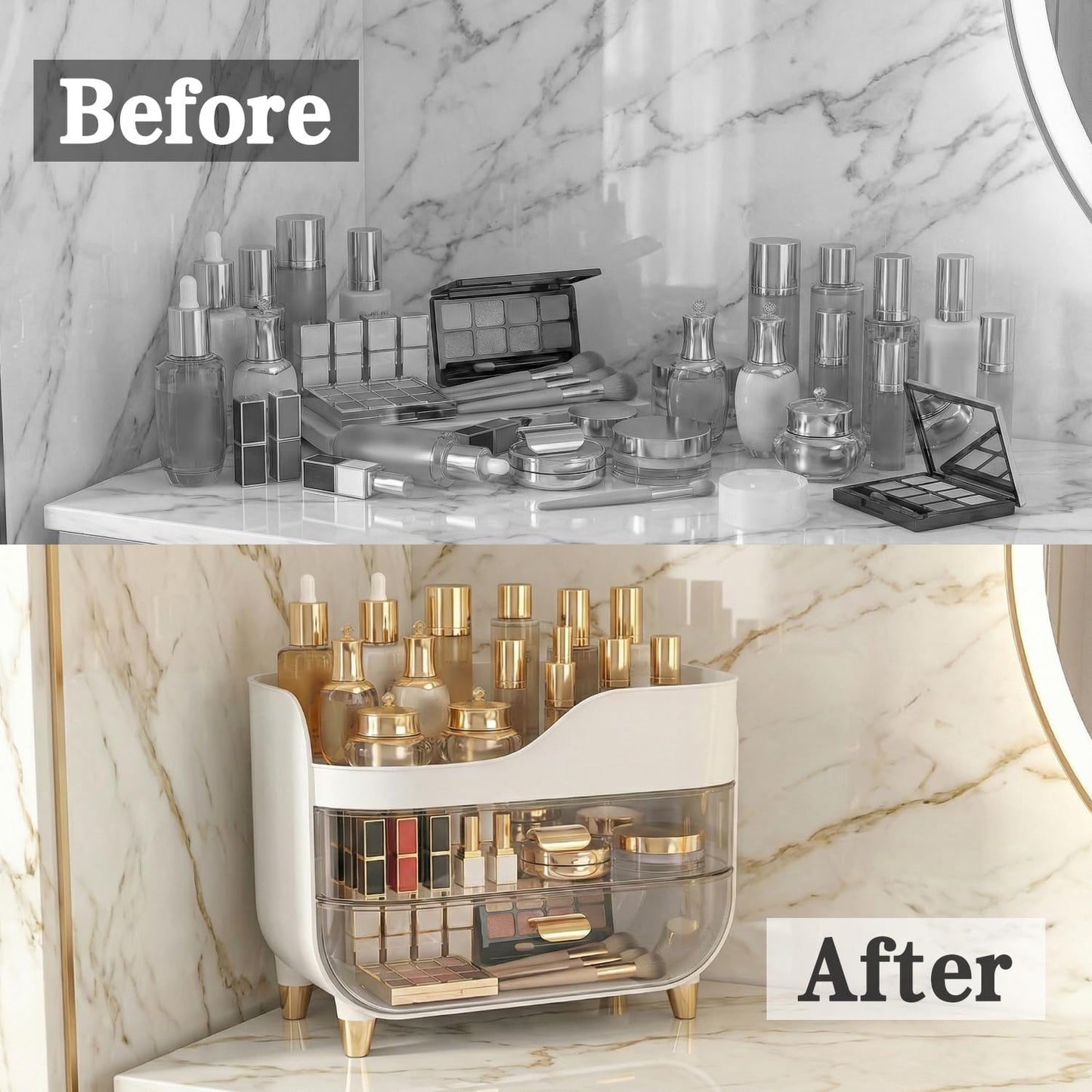 Makeup Organizer - Extra Large Skincare Storage with Smooth Drawers | Crystal Clear Vanity Display Case for Beauty Products