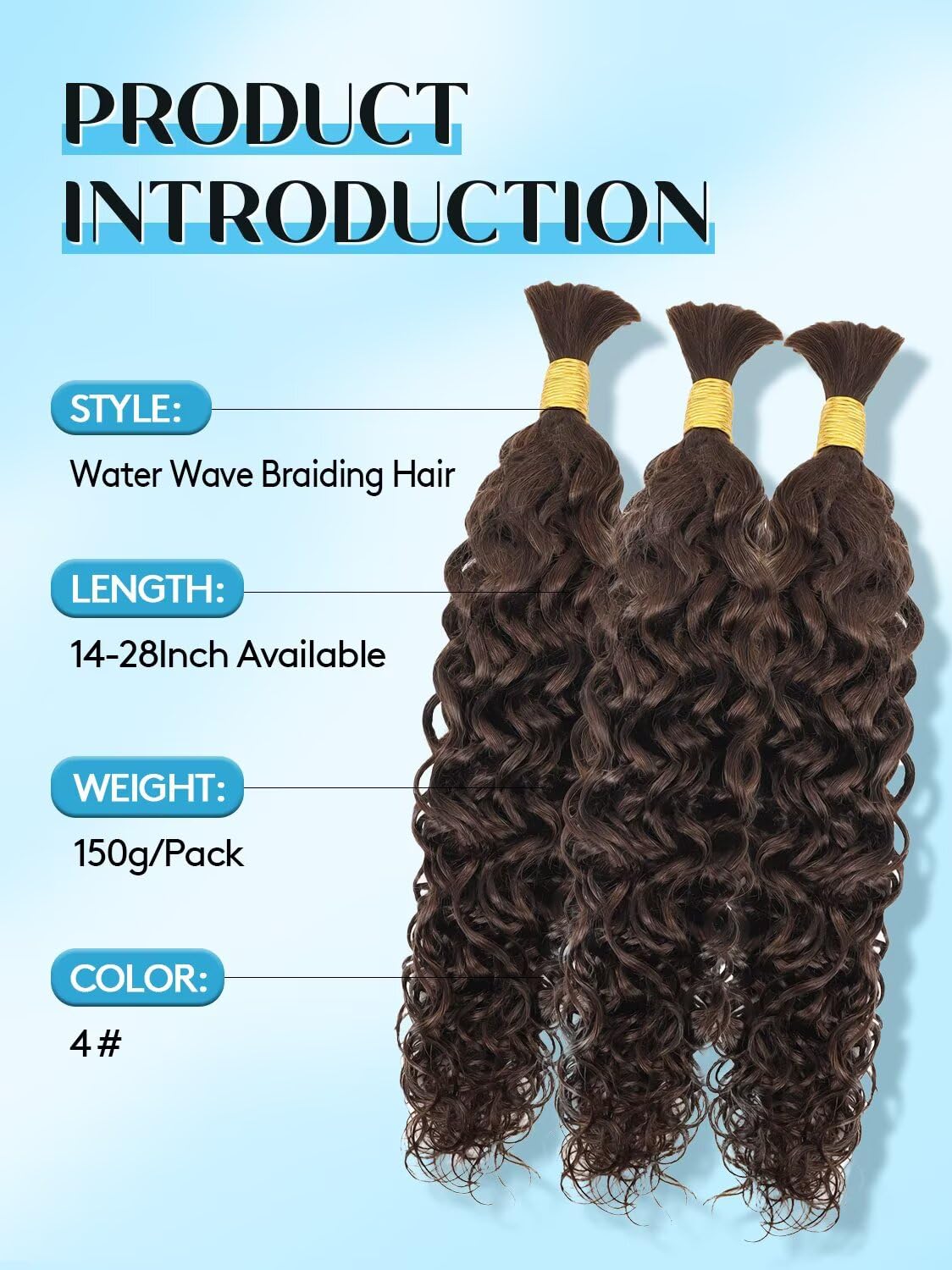 Unprocessed Human Hair for Braiding - #4 Medium Brown Curly Bulk Hair, 12A Grade Boho Extensions | 14 Inch, 150g, 3 Bundles