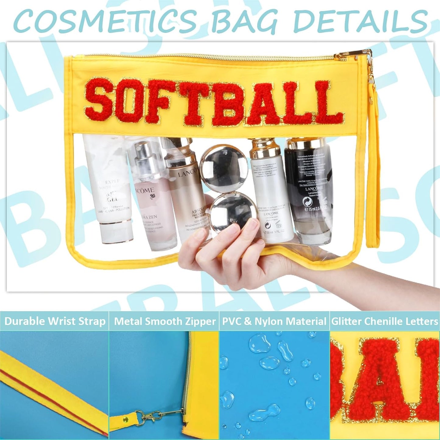 Softball Gifts Makeup Bag - 2 Pcs Clear PVC Organizer Pouch | Waterproof Travel Toiletry Bag for Women