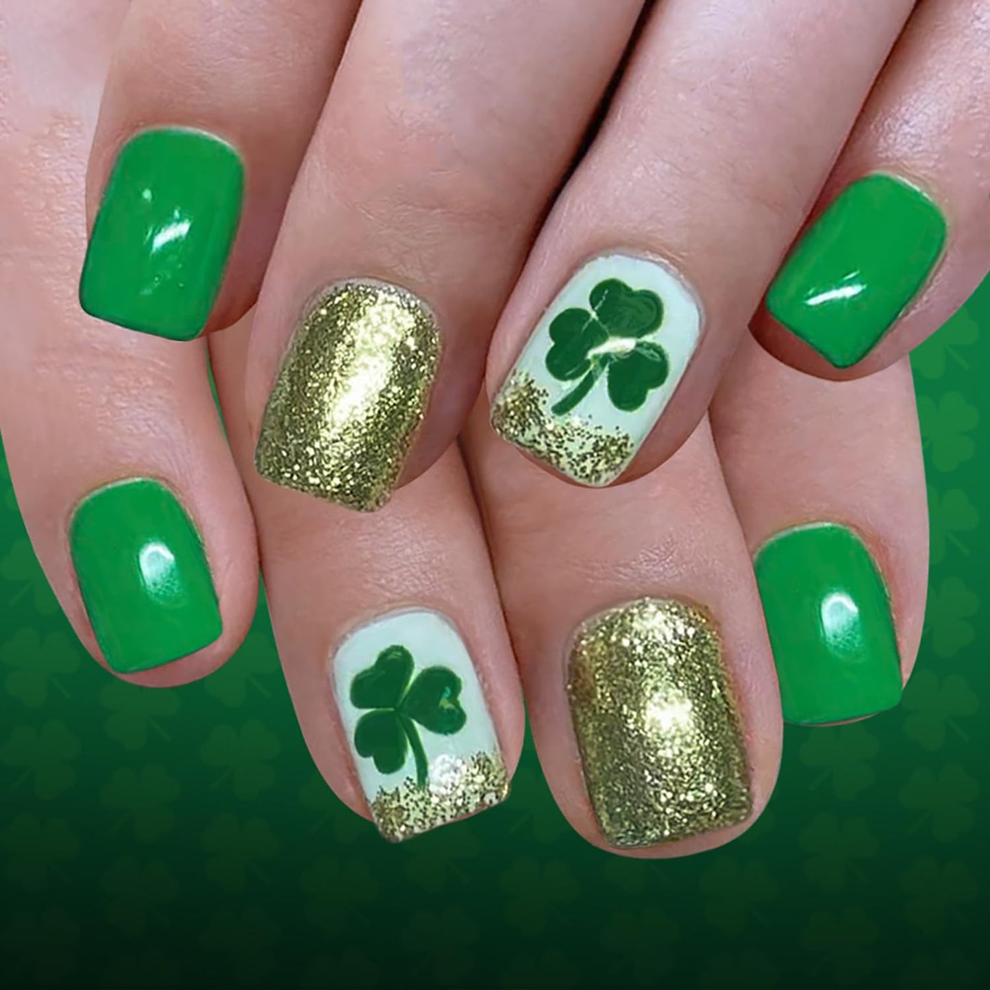 French Tip Press-On Nails - Short Square Floral Design with 3D Rhinestones | 24 Pcs Glossy Acrylic Set