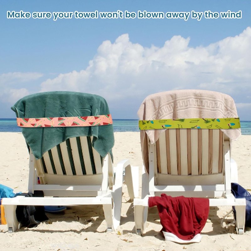 5 Pack Beach Towel Bands for Chairs, Elastic Windproof Towel Holders Clips, 30cm Tropical Print Towel Straps, 5 Mixed Colors for Beach Pool Cruise Vacation