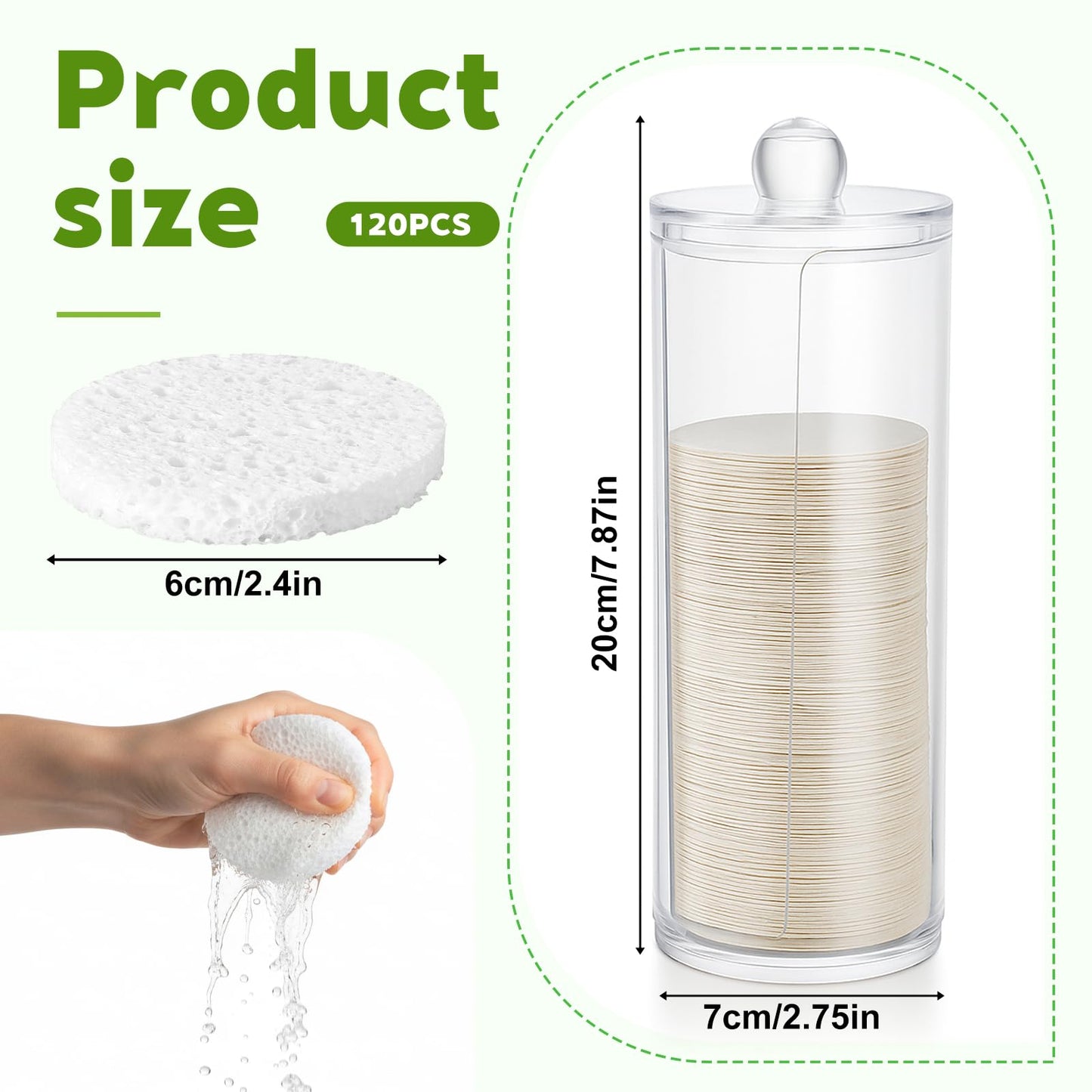 Oqqlin 120 Pcs Compressed Facial Sponges with Container, Disposable Round Face Sponge Pads Portable Makeup Removal Wash Sponges for Women Cleansing Makeup Spa (White)