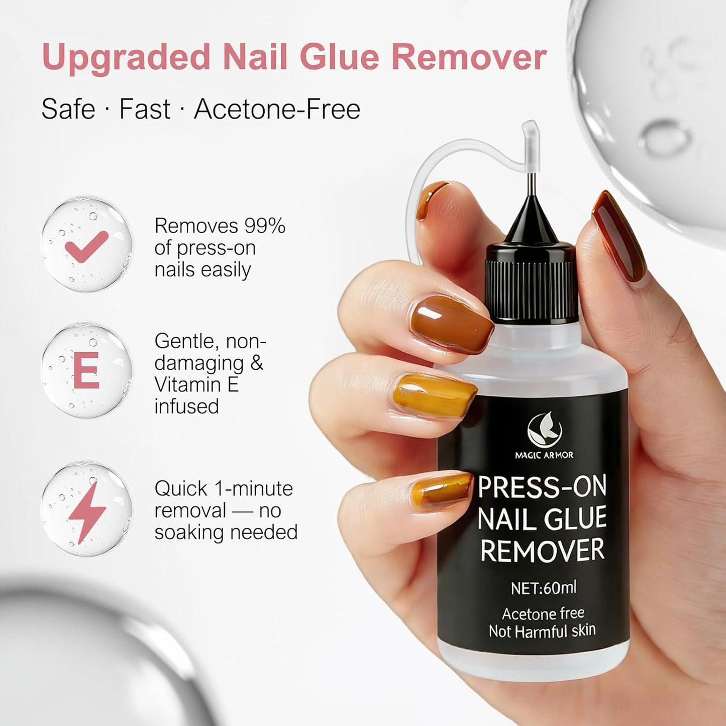 Nail Glue Remover - Acetone-Free Solid Gel for Press-On Nails | 60ml with Tool