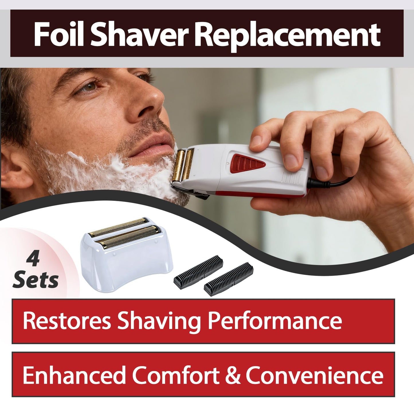 4 Sets Shaver Replacement Foil and Blades Compatible with Andis TS-1 TS-2 17150 17200 17235 17155 ProFoil Lithium Shaver, Stainless Steel Cutter Head