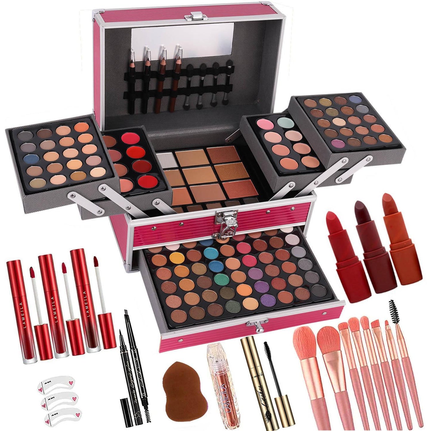 132 Color All-In-One Makeup Kit for Women - Professional Gift Set with Eyeshadow, Lipstick, Concealer & More | Silver